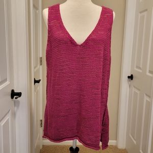 Cason, Fuchsia, V-neck, Tank style, 2x, Sweater